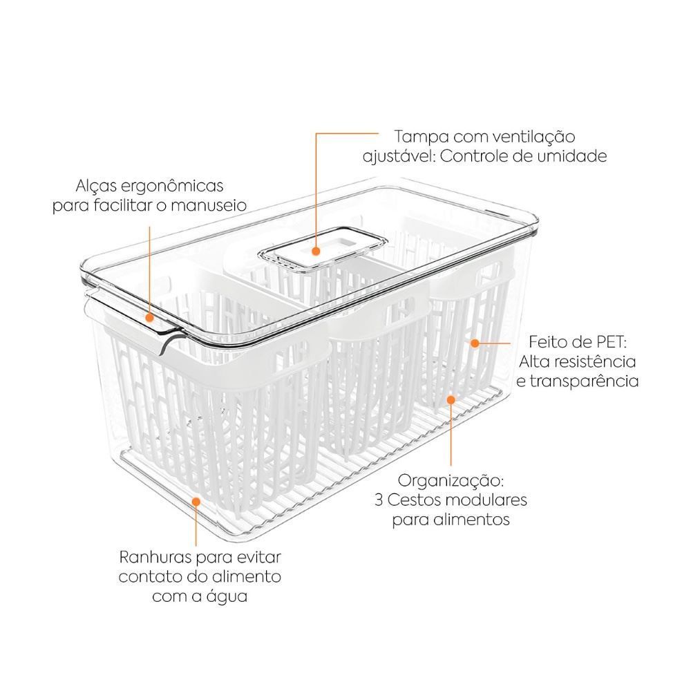 Organizador de Geladeira com Cesto Triplo Dry Coza 6 Litros