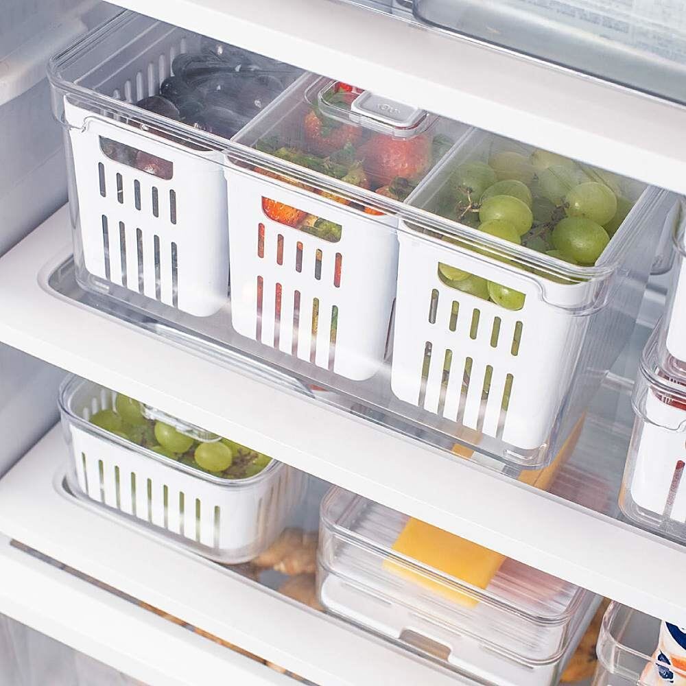 Organizador para Geladeira com 3 Cestos Clear Fresh Ou 5 Litros - Transparente e Branco