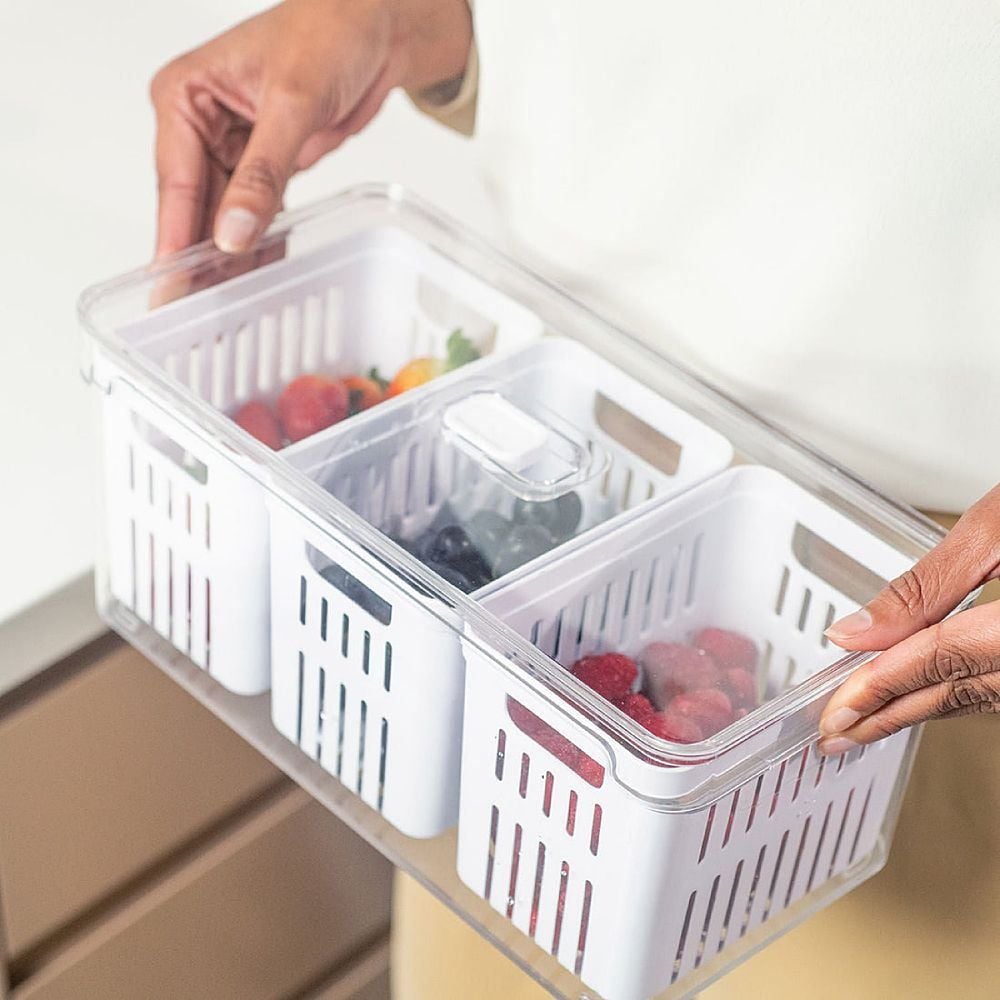 Organizador para Geladeira com 3 Cestos Clear Fresh Ou 5 Litros - Transparente e Branco