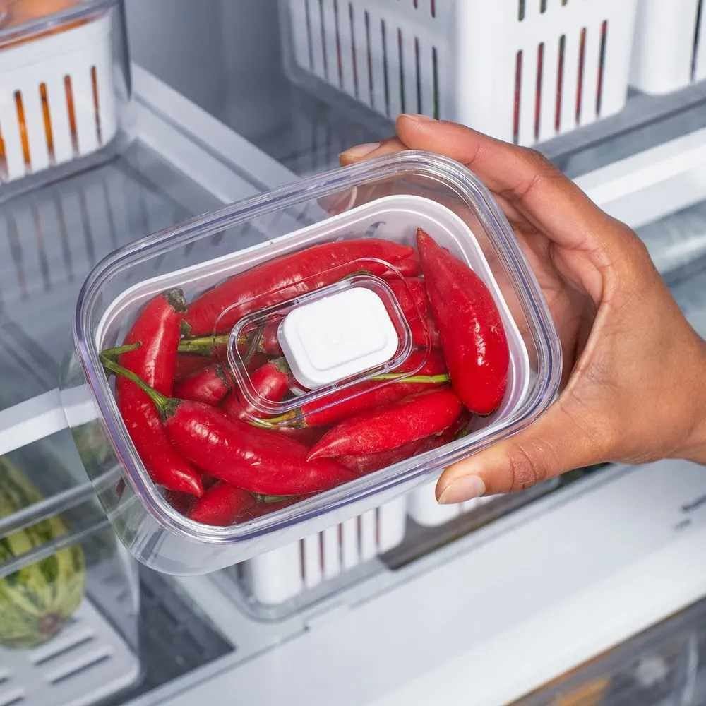 Organizador Para Geladeira Com Cesto Clear Fresh Ou 650Ml - Transparente e Branco