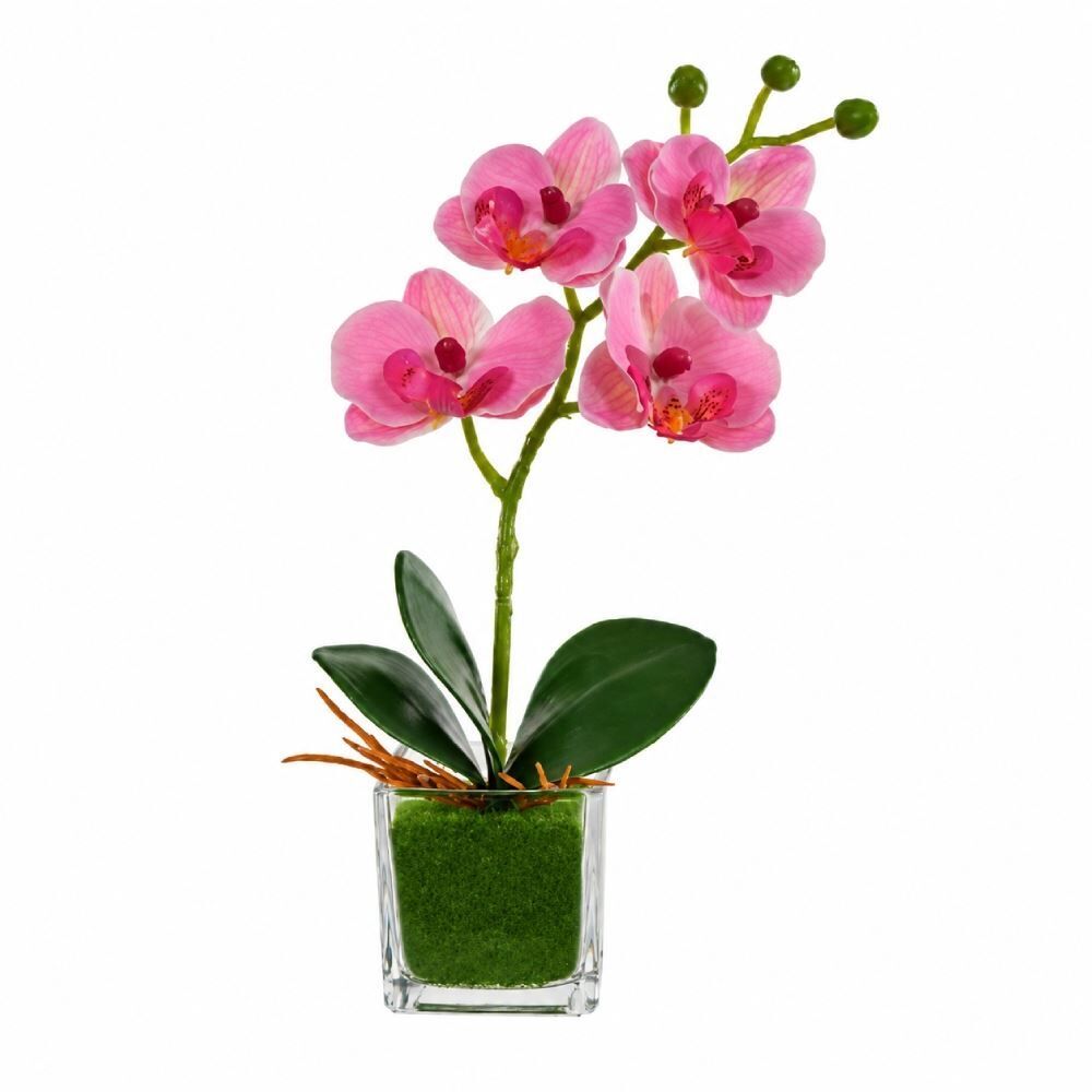 Orquídea Artificial Phalaenopsis Real Toque com Vaso Florarte 23Cm