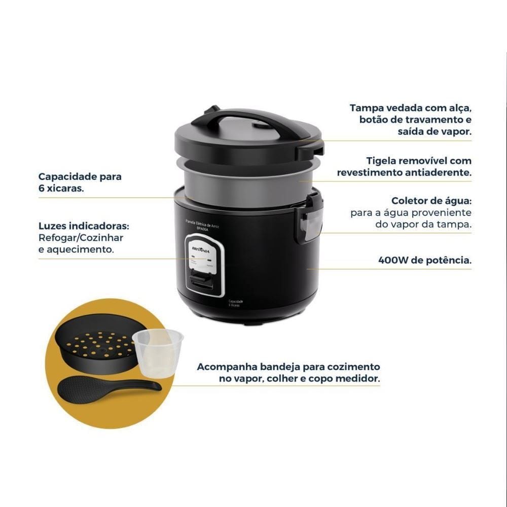 Panela de Arroz Britânia BPA06A 6 Xícaras 400W