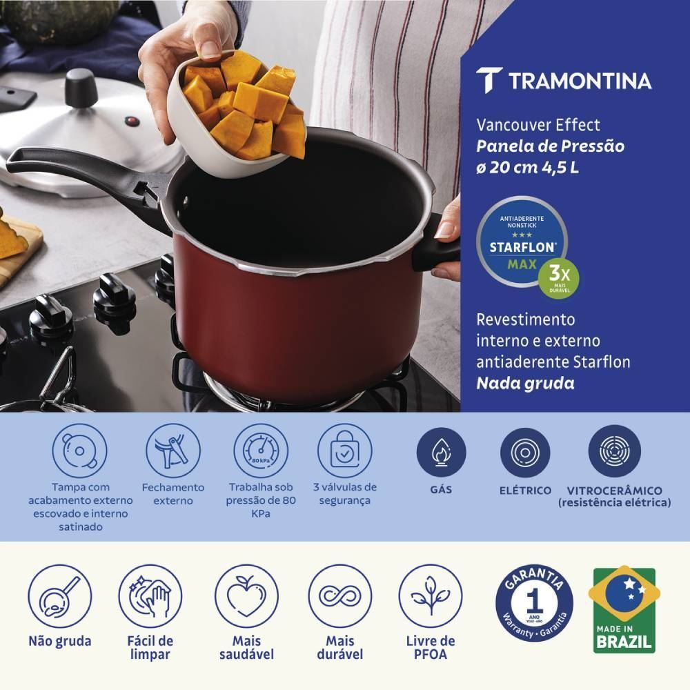 Panela de Pressão Vancouver Effect Tramontina 4,5 Litros - Vermelho