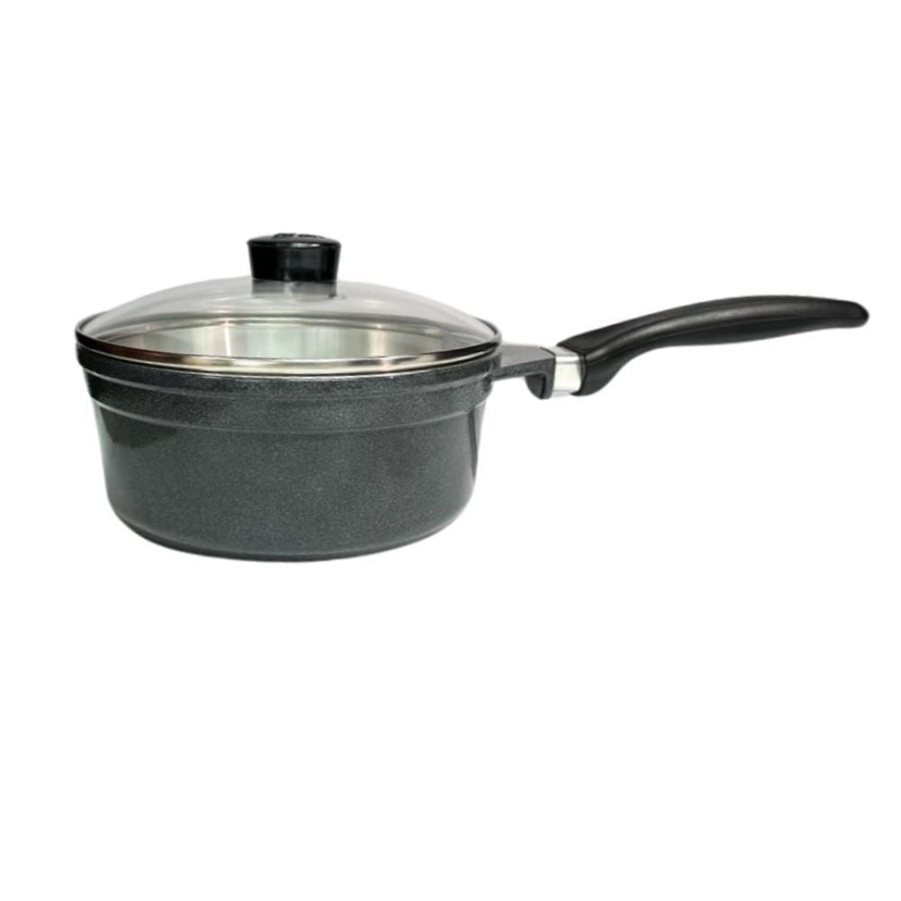 Panela Fundida Com Tampa De Vidro Cava 20Cm - Grafite
