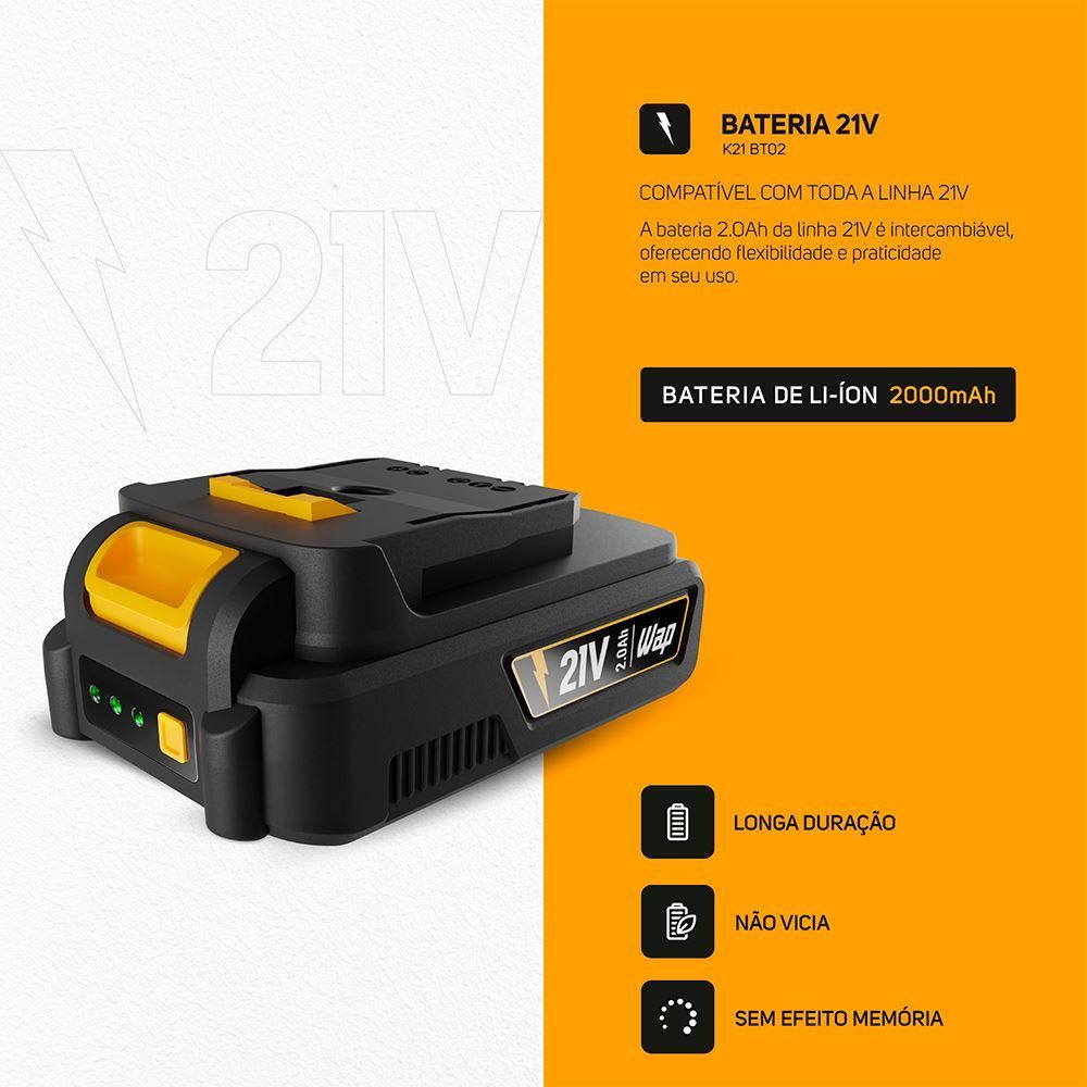Parafusadeira E Furadeira Com Impacto Wap 1/2" Bateria 21V K21id03 - Bivolt