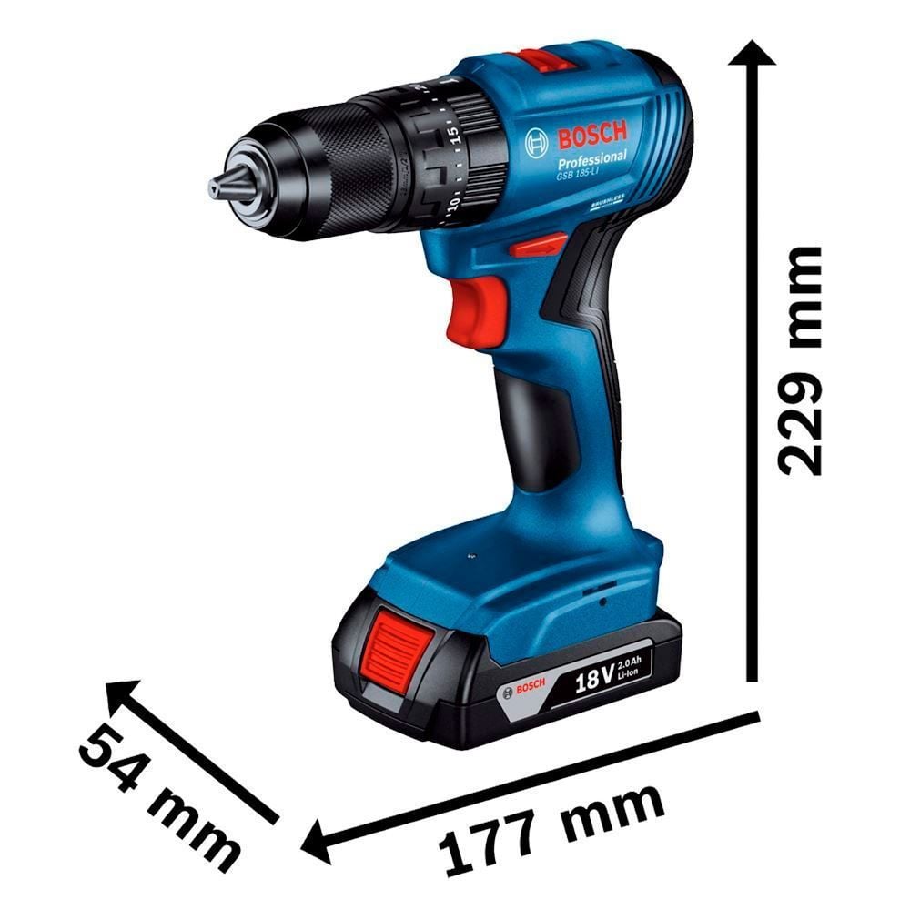 Parafusadeira E Furadeira Impacto Bosch Bateria 18V Gsb185-Li - Bivolt