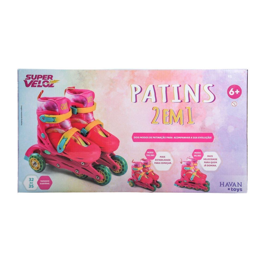 Patins Feminino 2 Em 1 Ajustável 32 A 35 Havan Toys - HBR0883