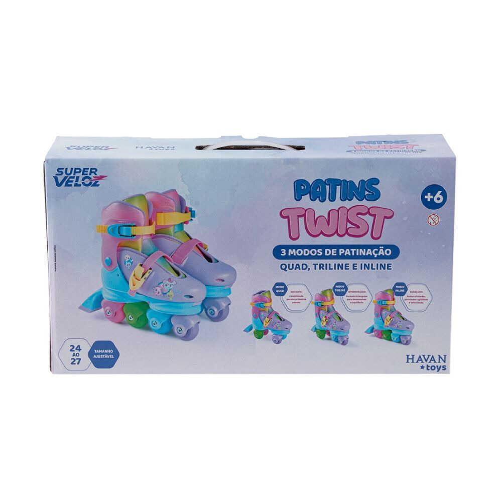 Patins Feminino Twist 3 em 1 Ajustável 24 a 27 Havan Toys