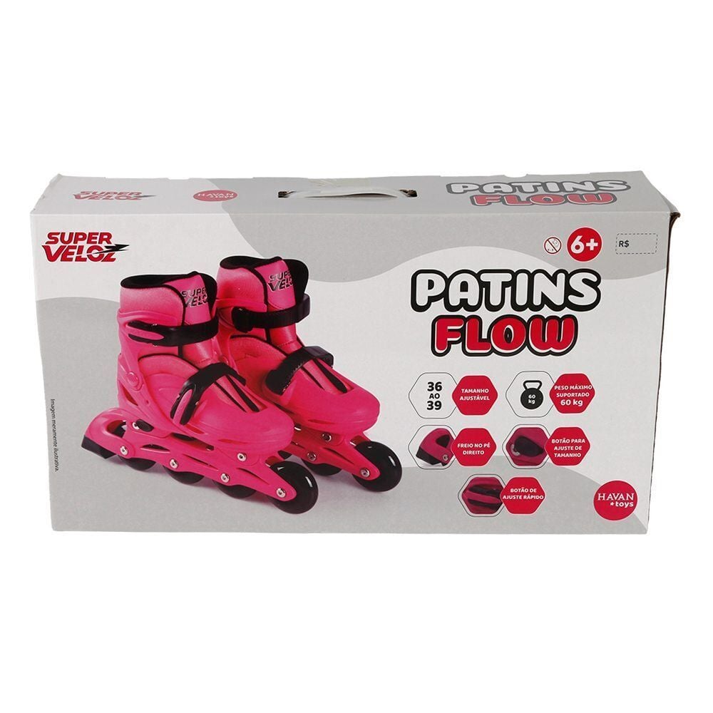 Patins Flow Rosa Ajustável 36 a 39 Havan Toys