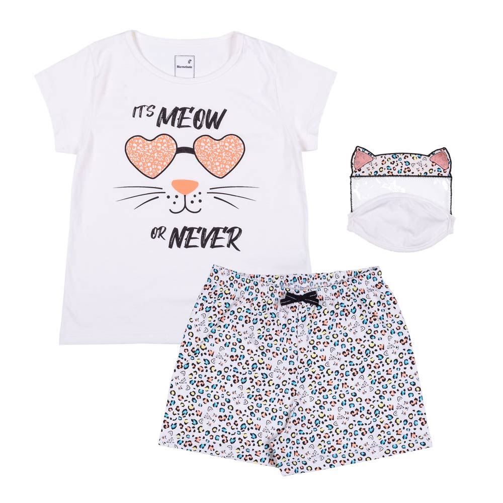 Pijama 4 a 10 Anos Its Meow com Máscara Divertida Marmelada