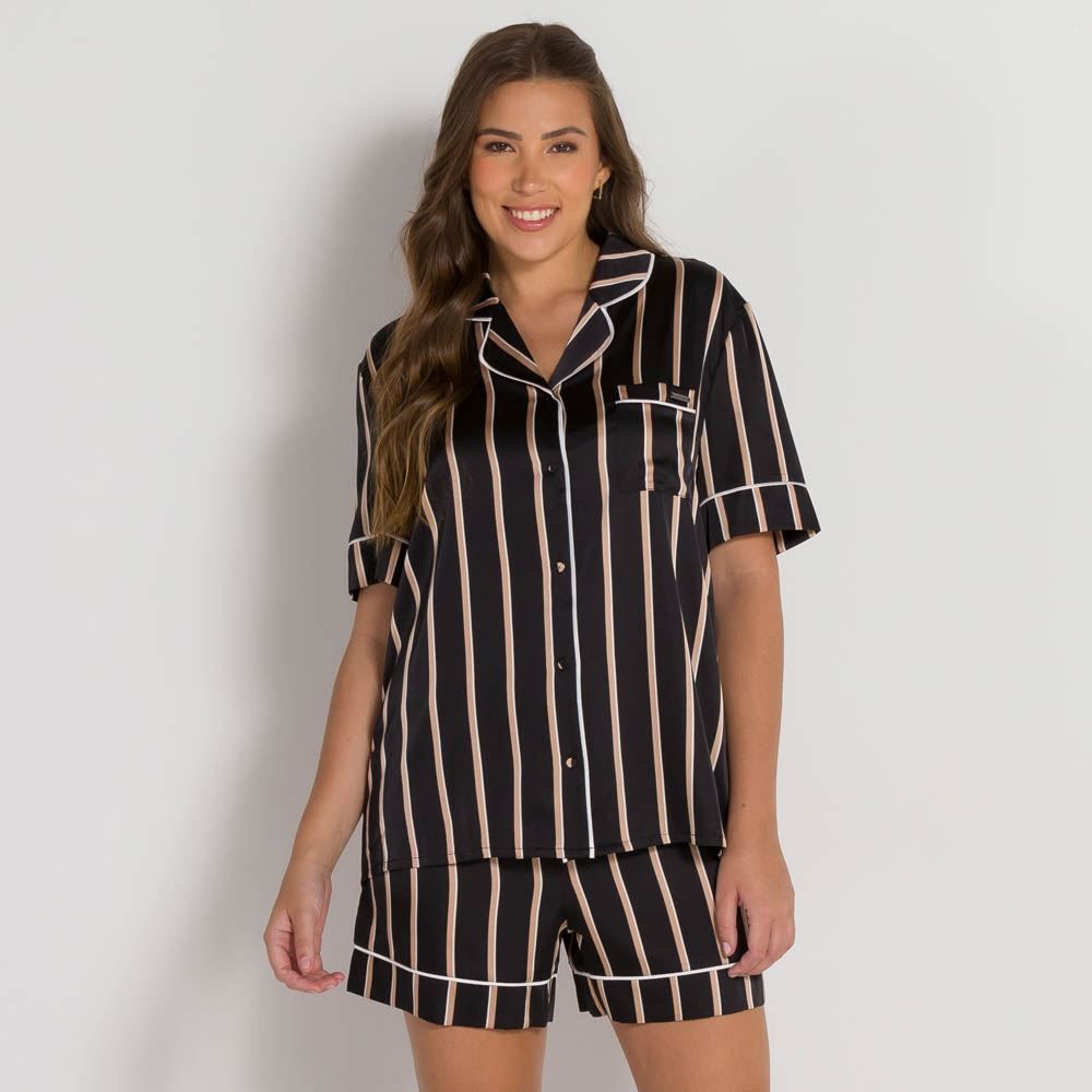Pijama De Cetim Listrado Camila Moretti