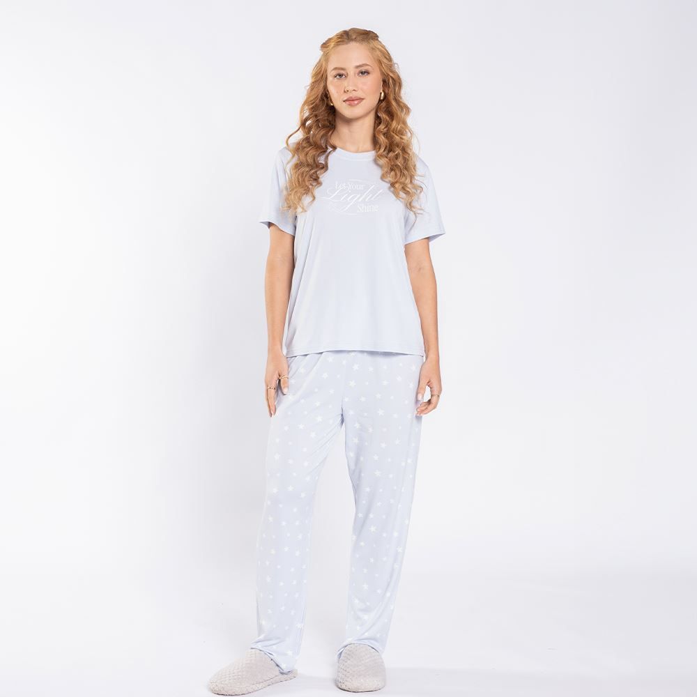 Pijama Feminino Calça e Manga Curta Camila Moretti