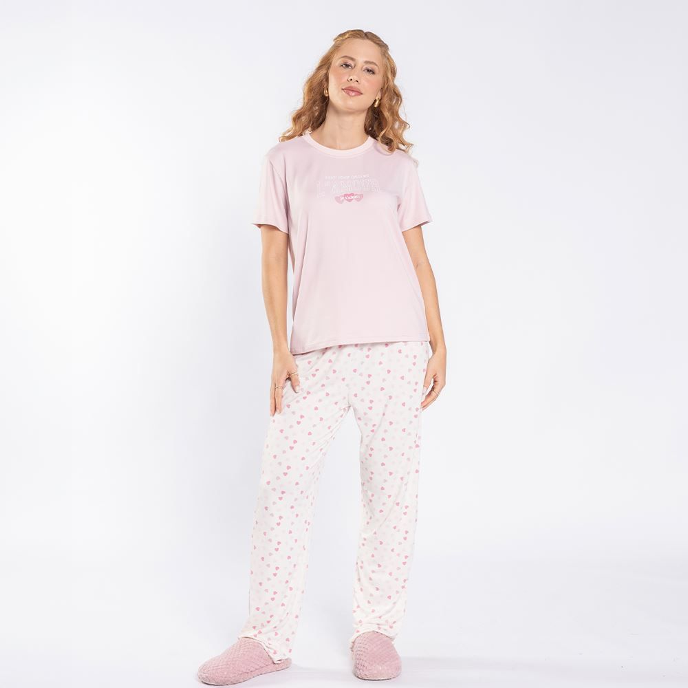 Pijama Feminino Calça e Manga Curta Camila Moretti