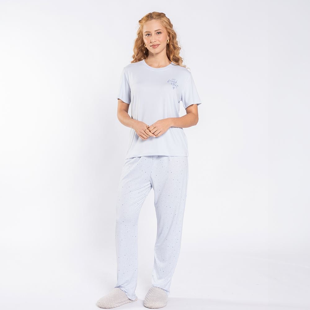 Pijama Feminino Calça e Manga Curta Poá Camila Moretti