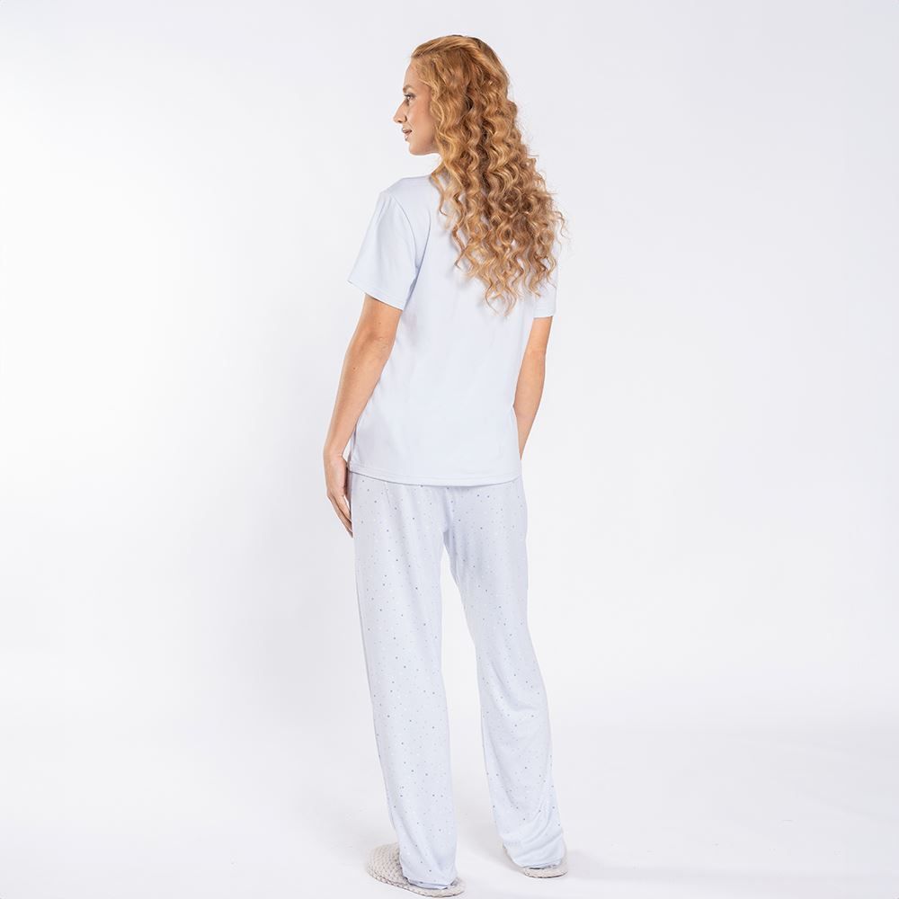 Pijama Feminino Calça e Manga Curta Poá Camila Moretti