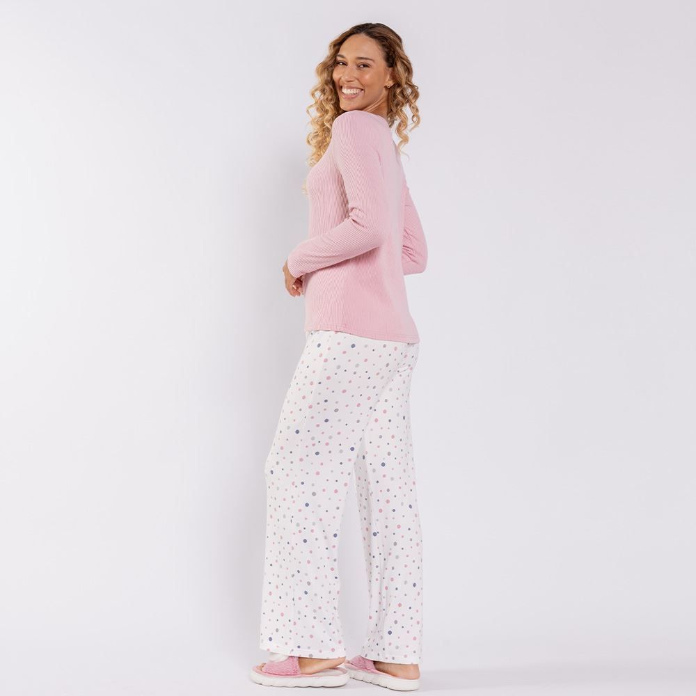 Pijama Feminino Canelado Em Malha Tricot Camila Moretti