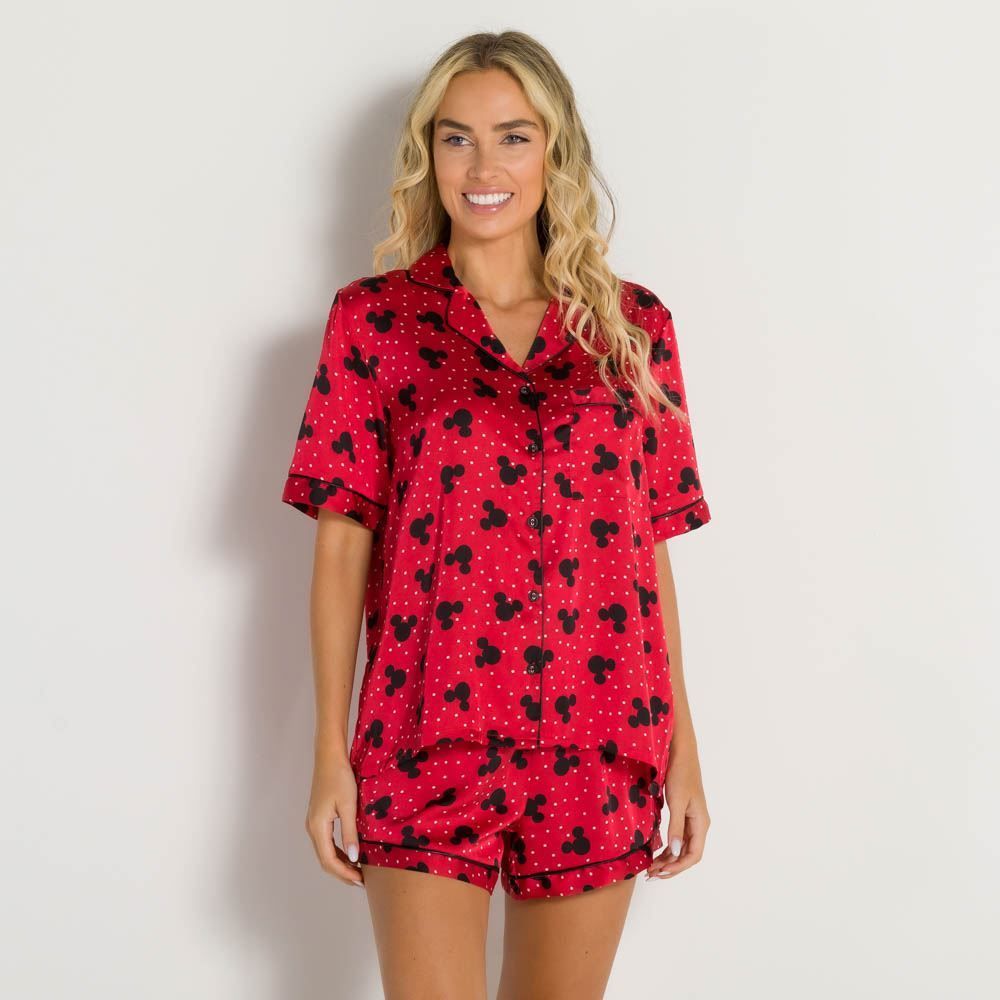 Pijama Feminino Curto De Cetim Aberto Disney
