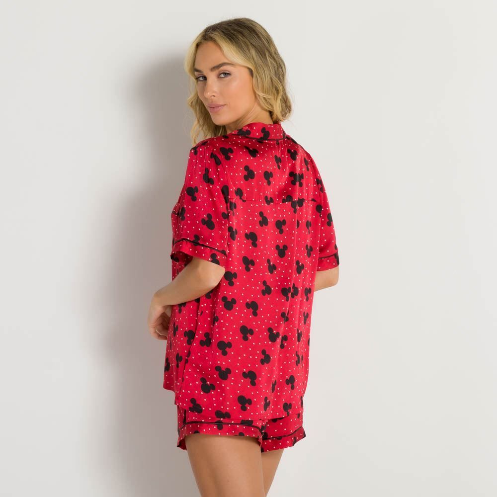 Pijama Feminino Curto De Cetim Aberto Disney