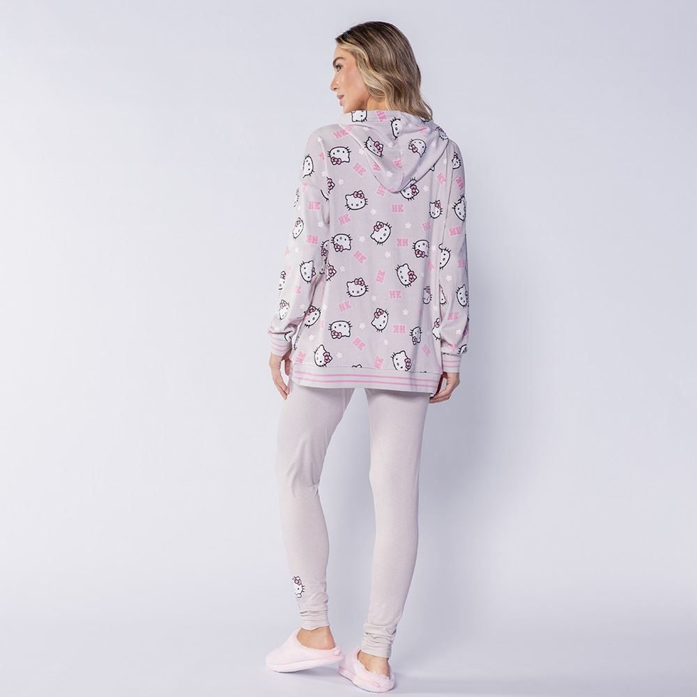 Pijama Feminino Longo Com Capuz Em Plush Sanrio