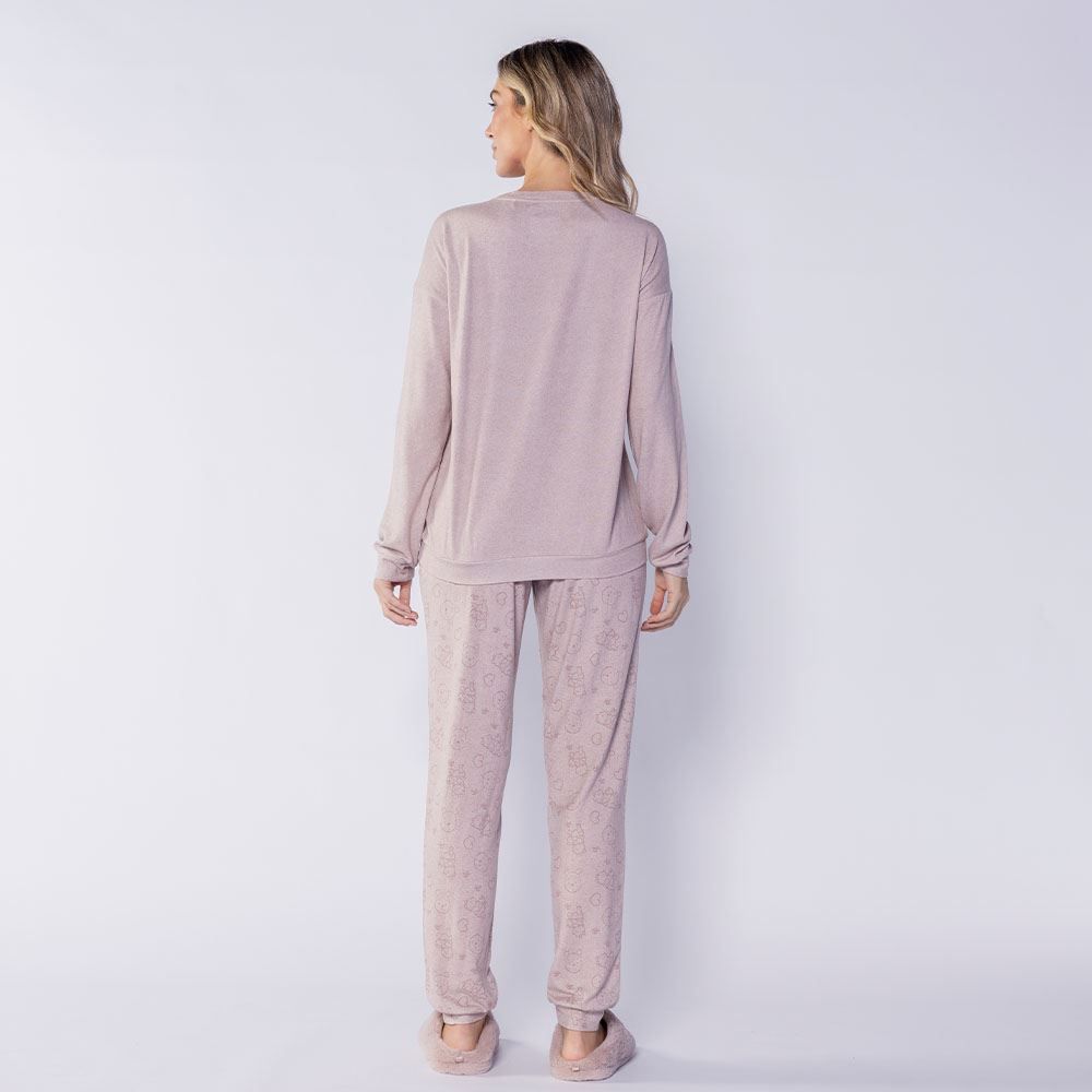 Pijama Feminino Longo Em Malha Tricot Disney
