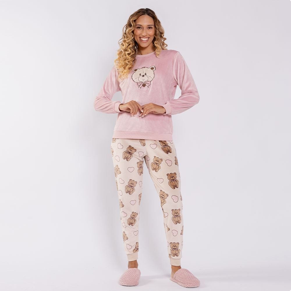 Pijama Feminino Longo Em Plush Bear Camila Moretti