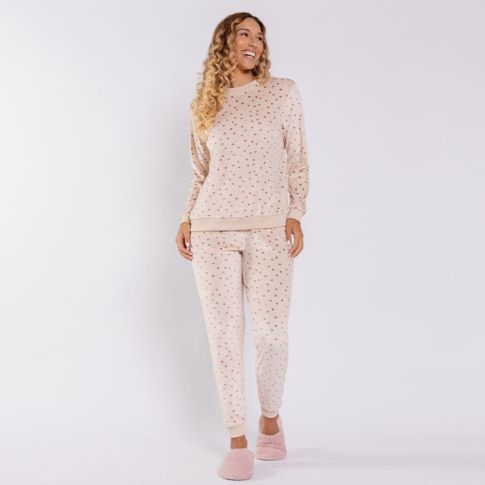 Pijama Feminino Longo Em Plush Bolinha Camila Moretti
