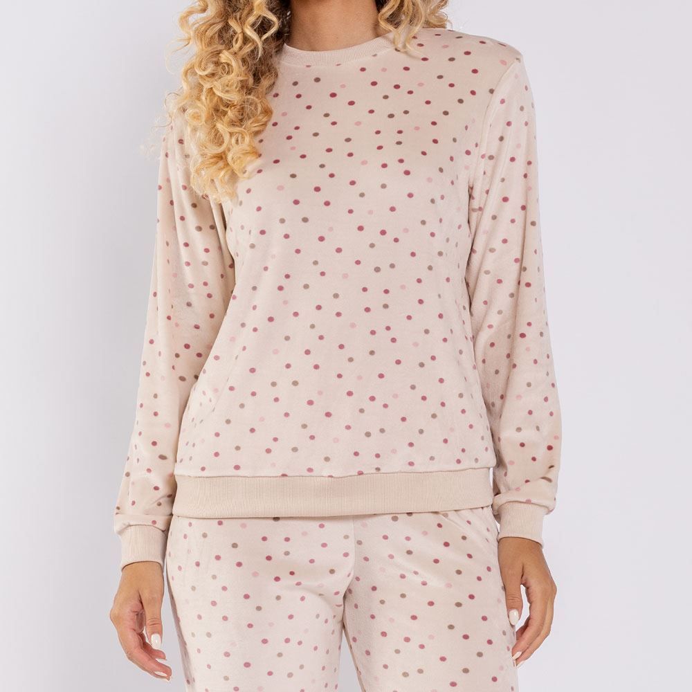 Pijama Feminino Longo Em Plush Bolinha Camila Moretti