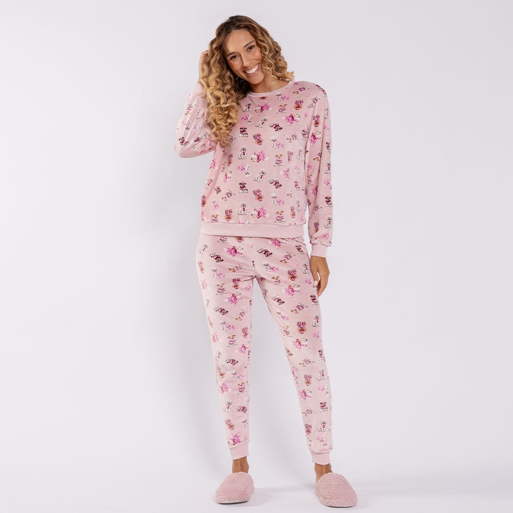Pijama Feminino Longo Em Plush Cachorrinhos Camila Moretti