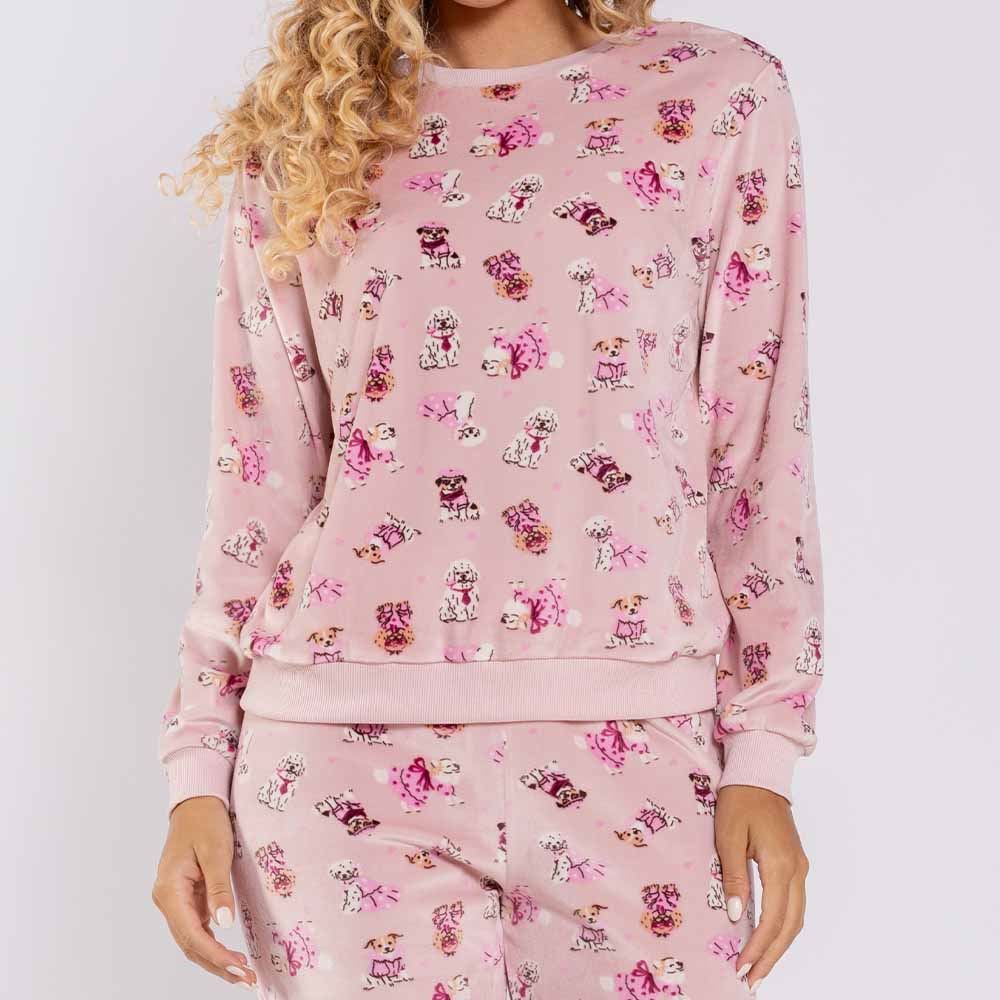 Pijama Feminino Longo Em Plush Cachorrinhos Camila Moretti