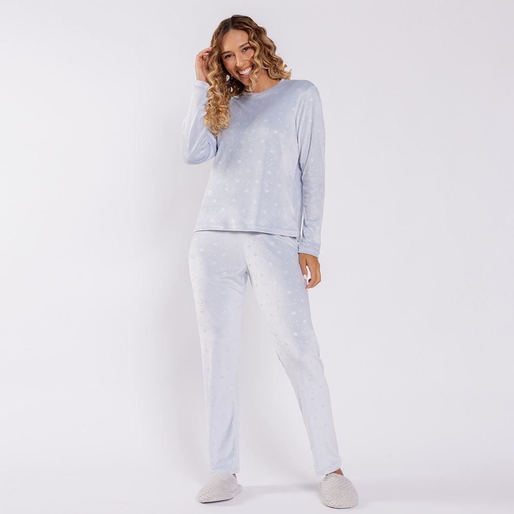 Pijama Feminino Longo Em Plush Patinhas Camila Moretti