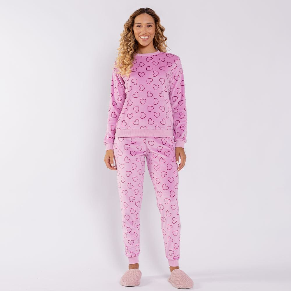 Pijama Feminino Longo Em Plush Coração Camila Moretti