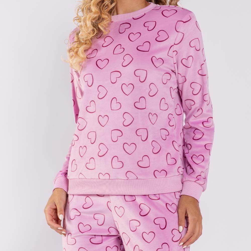 Pijama Feminino Longo Em Plush Coração Camila Moretti