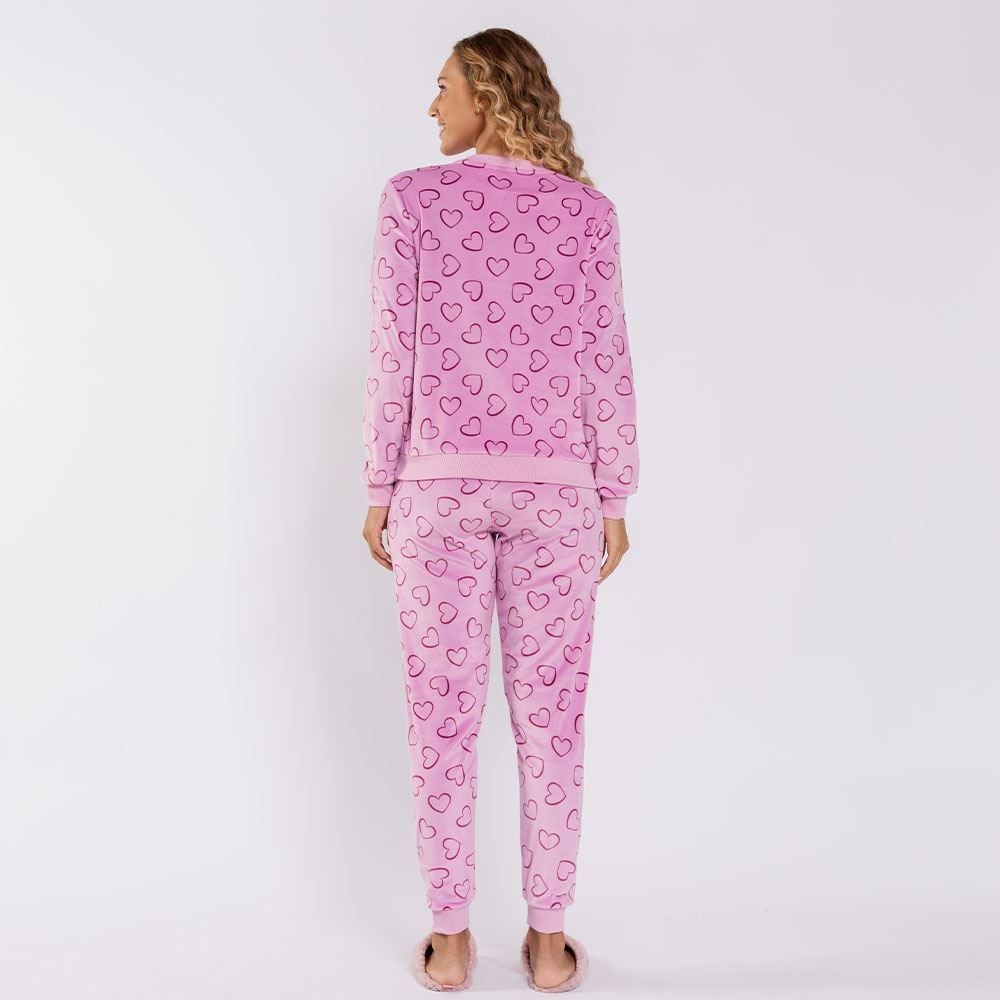 Pijama Feminino Longo Em Plush Coração Camila Moretti