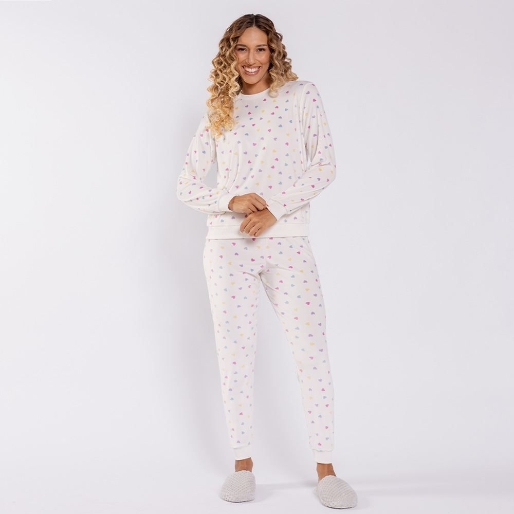 Pijama Feminino Longo Em Plush Corações Camila Moretti