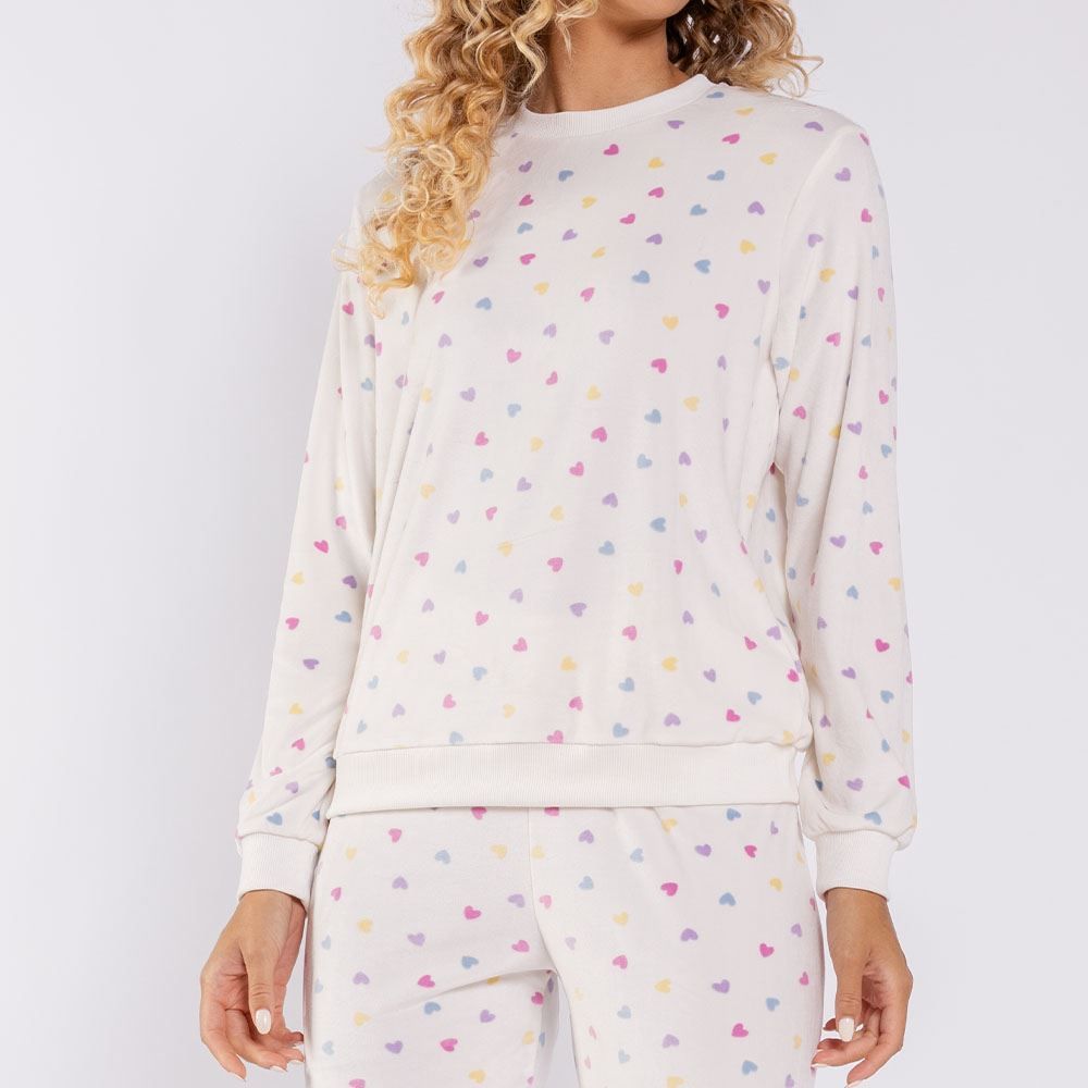 Pijama Feminino Longo Em Plush Corações Camila Moretti