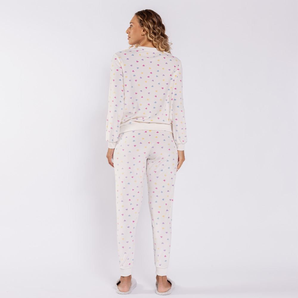 Pijama Feminino Longo Em Plush Corações Camila Moretti