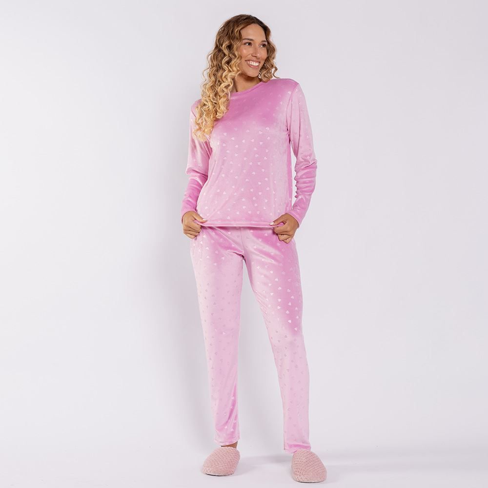 Pijama Feminino Longo Em Plush Corações Camila Moretti