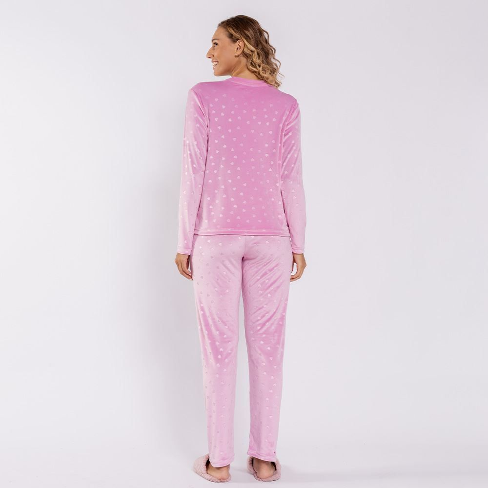 Pijama Feminino Longo Em Plush Corações Camila Moretti