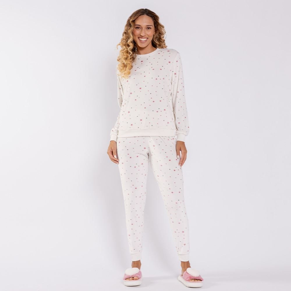 Pijama Feminino Longo Em Plush Estrela Camila Moretti