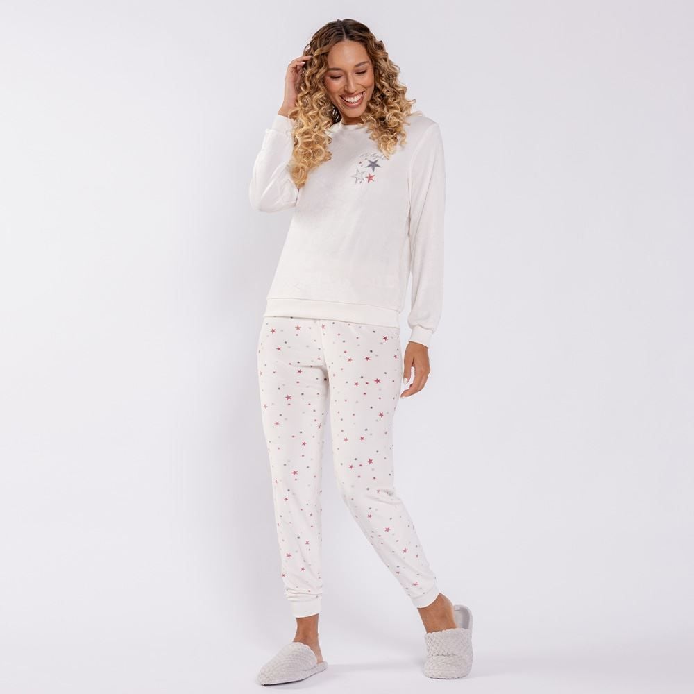 Pijama Feminino Longo Em Plush Estrelas Camila Moretti