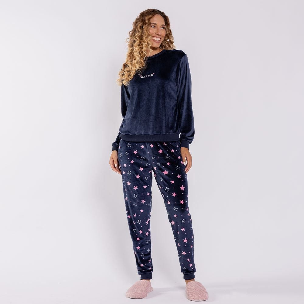 Pijama Feminino Longo Em Plush Star Girl Camila Moretti