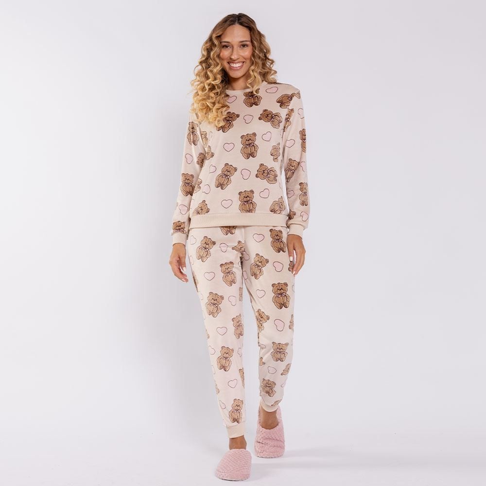 Pijama Feminino Longo Em Plush Ursinho Camila Moretti