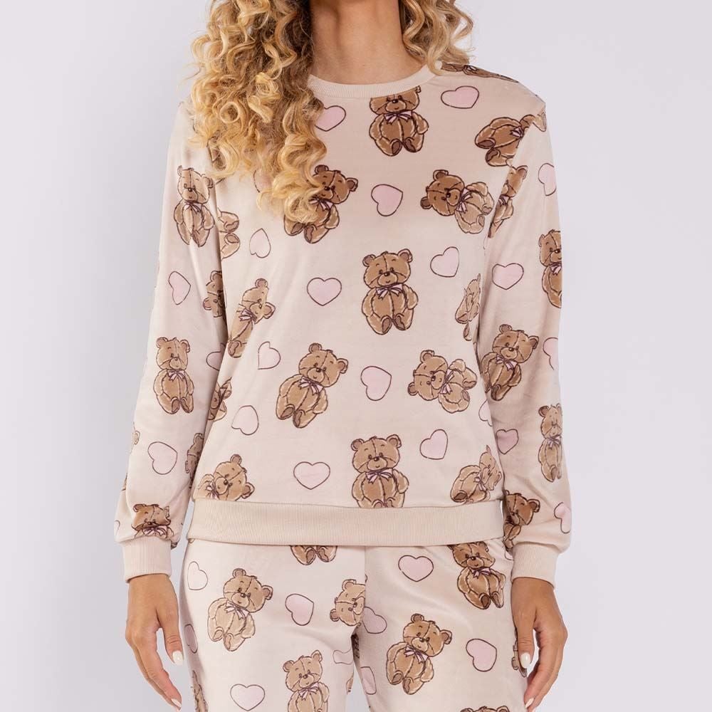 Pijama Feminino Longo Em Plush Ursinho Camila Moretti