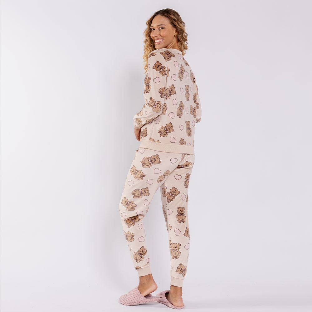 Pijama Feminino Longo Em Plush Ursinho Camila Moretti