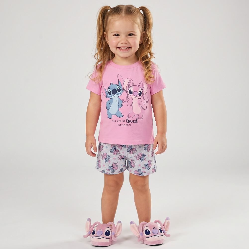 Pijama Infantil Menina 1 a 3 Anos Curto Stitch Angel Disney