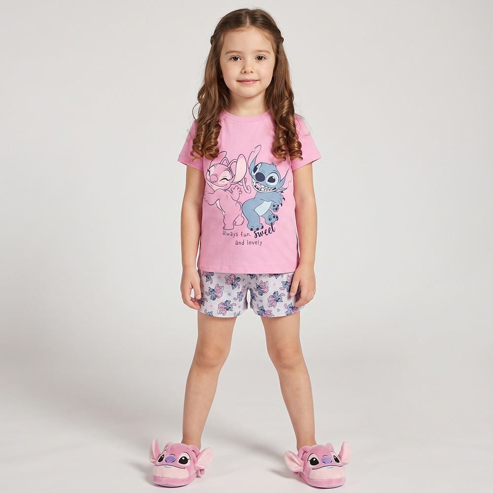 Pijama Infantil Menina 4 a 10 Anos Curto Stitch Angel Disney