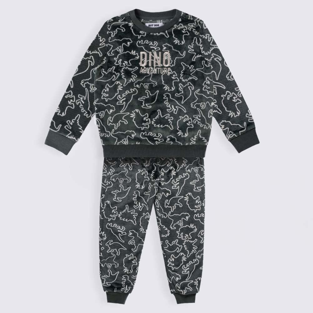 Pijama Infantil Menino 4 a 10 Anos Em Fleece Dino Hot Dog