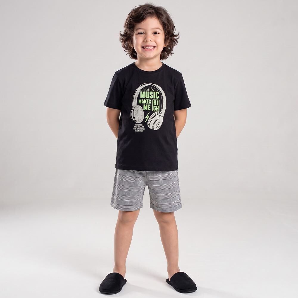 Pijama Infantil Menino Music 4 a 10 Anos Curto Hot Dog