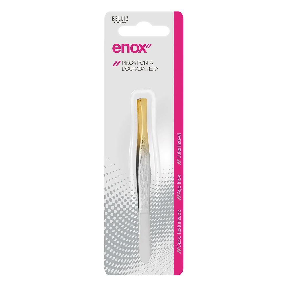 Pinça Reta com Ponta Dourada Enox Belliz - Aço Inoxidável