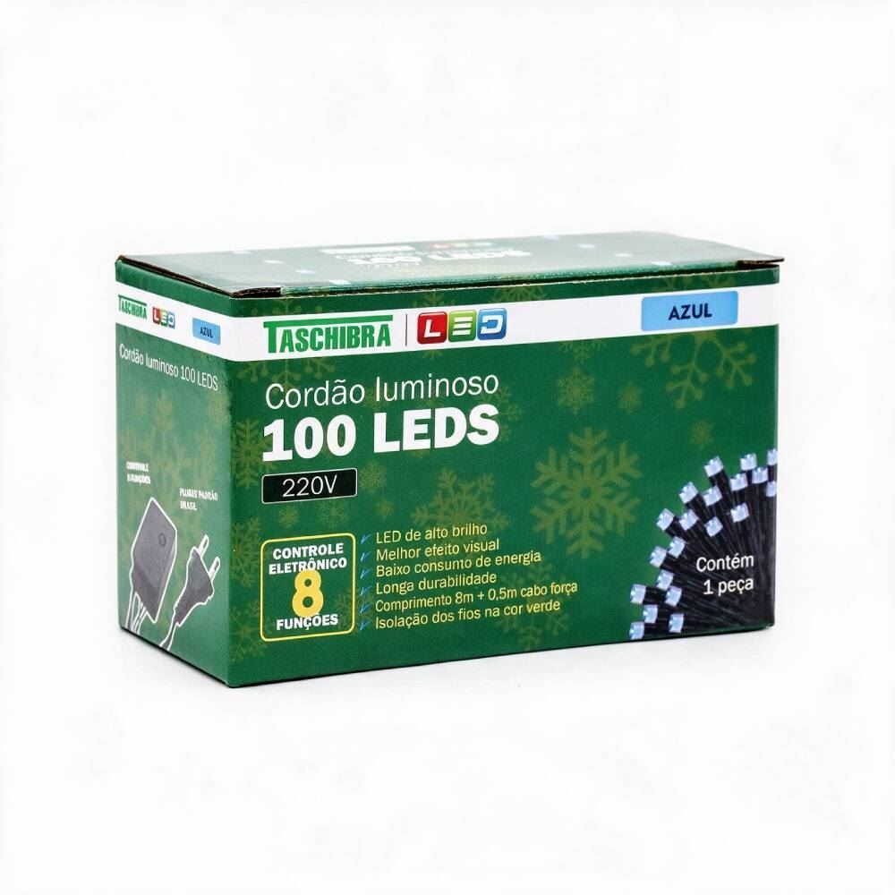 Pisca-Pisca de Natal Azul 100 Leds 8 Funções Taschibra - 220V